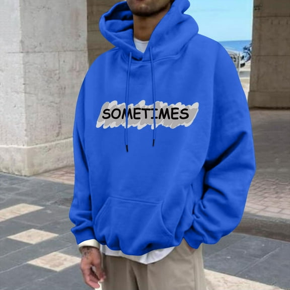 EchfiProm Pullover Hoodies for Men Fashion Oversized Sweatshirt Blue Graphic Mens Tops Long Sleeve 3XL