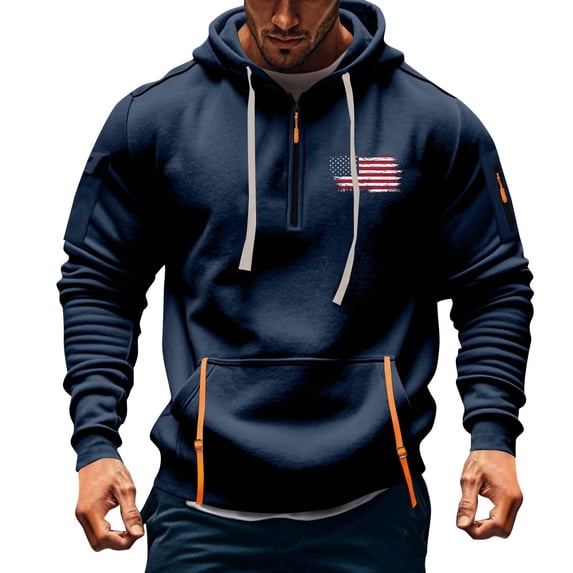 EchfiProm Pullover Hoodies for Men Sweatshirt 1/4 Zip Blue Walking Long Sleeve Mens Tops Workout XL