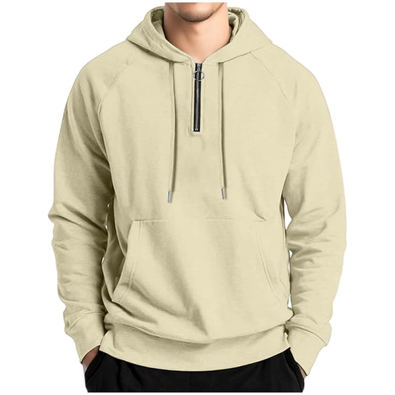 EchfiProm Pullover Hoodies for Men Sweatshirt Beige 1/4 Zip Oversized Long Sleeve Mens Tops 3XL