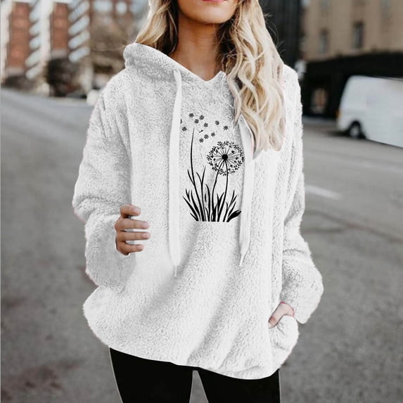 EchfiProm Pullover Sweatshirt for Womens Hoodies Fleece with Pockets Hooded Long Sleeve Fall Oversized White Ladies Tops Graphic