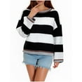 thumbnail image 1 of EchfiProm Pullover Women Sweaters Y2k Striped White Long Sleeve Crew Neck Comfy Knit Sweater Top, 1 of 4