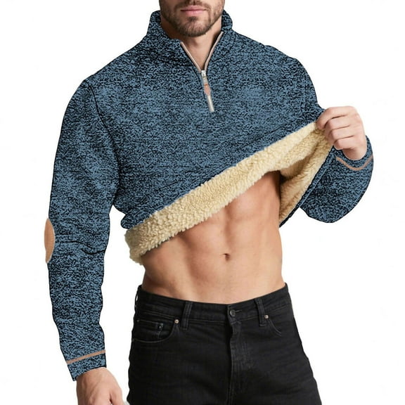 EchfiProm Pullover for Men Blue Sweatshirt Big and Tall 1/4 Zip Tranning Winter Fleece Mens Tops Long Sleeve 3XL