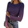 thumbnail image 1 of EchfiProm Purple Tops for Women Fall T-Shirts Crew Neck Pullover Ribbed Slim Gradient Womens Long Sleeve, 1 of 8