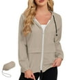 thumbnail image 1 of EchfiProm Rain Jackets for Women Packable Zip-up Khaki Hiking Hooded Quick-dry Lightweight Coat, 1 of 9