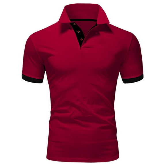 EchfiProm Red Summer Shirts for Men 2024 Short Sleeve Half Zip V-neck Solid Polo Shirts S