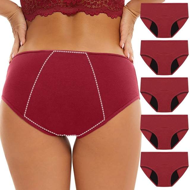 EchfiProm Red Underwear Women Pack High Waist 5PC Plus Size Breathable Comfortable Polyester Period XXXXXL