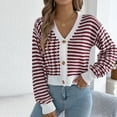 thumbnail image 1 of EchfiProm Red Women Crop Sweaters V Neck Button down Christmas Knit Striped Long Sleeve Fanshion Cardigan Sweater, 1 of 8