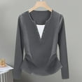 thumbnail image 1 of EchfiProm Relaxed Fit Tops for Women Gray V-Neck Winter Long Sleeve Solid Womens Shirt, 1 of 3