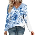 thumbnail image 1 of EchfiProm Relaxed Fit Tops for Women V-Neck Fall Long Sleeve Floral Ladies T-Shirt Light blue, 1 of 7