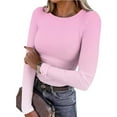 thumbnail image 1 of EchfiProm Ribbed T-Shirts for Women Long Sleeve Tops Crew Neck Fall Pullover Slim Gradient Womens Pink, 1 of 8