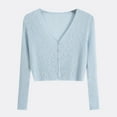 thumbnail image 1 of EchfiProm Ribbed Tops for Women Blue V-Neck Long Sleeve Casual Solid Ladies Cardigan, 1 of 6