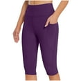 thumbnail image 1 of EchfiProm Running&nbsp;Leggings for Women with Pockets Capri Purple Yoga Elastic Waist Workout High Waisted Pants, 1 of 7