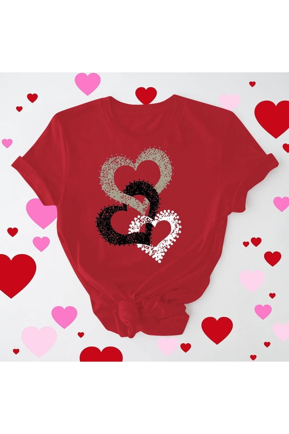 Shirts for Women Valentine Day Love Heart Graphic Tee Red Summer Valentine Cute Adults Plus Size Tops