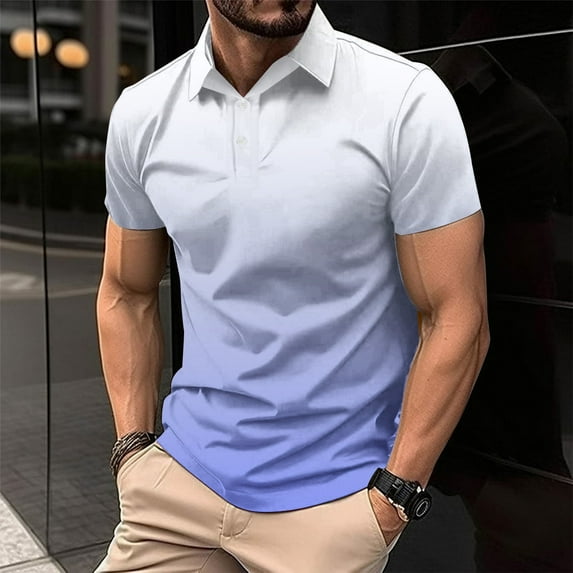 EchfiProm Short Sleeve Big And Tall Summer Shirts for Men Sky Blue Cotton Linen Solid Color V Neck Polo Shirts XXL