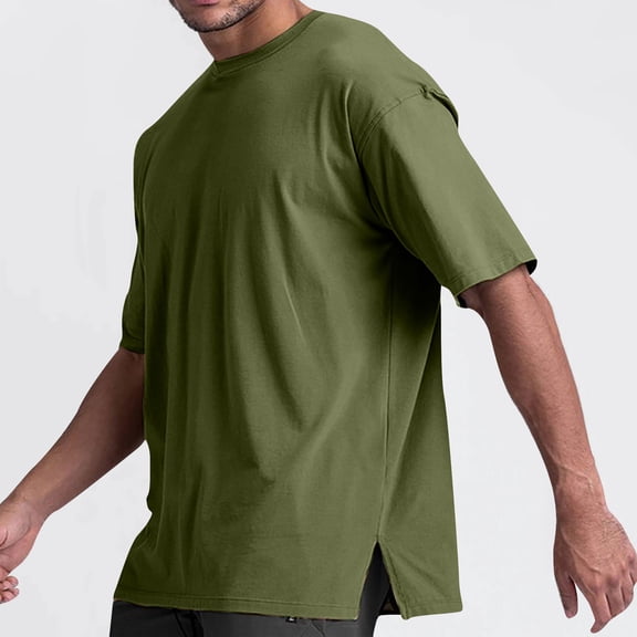 EchfiProm Short Sleeve Shirts for Men Crew Neck Army Green Solid Tops T-Shirts XL