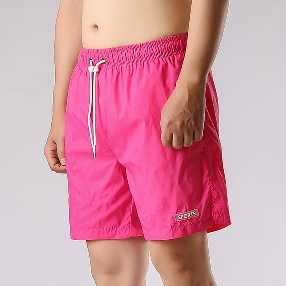 EchfiProm Shorts Men Athletic with Pockets Hot Pink Solid Color Sports Breathable Elastic Waist Workout Shorts M
