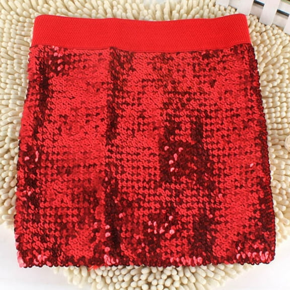 EchfiProm Skirts for Women Sparkly Red Club Mini Night Out Party Sequin Elastic Waist Ladies Skirts Cocktail