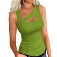 thumbnail image 1 of EchfiProm Slim T-Shirts for Women Y2k Green Tops Notch Neck Casual Ribbed Solid Pullover Sleeveless Ladies, 1 of 4
