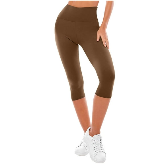 EchfiProm Soft Leggings for Women Capri Brown Yoga Elastic Waist High Rise Running Pants 2XL