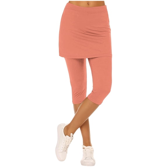 EchfiProm Soft Leggings for Women Capri Pink Athletic High Rise Faux Two-Piece Skirt Pants