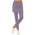 thumbnail image 1 of EchfiProm Soft Leggings for Women Full Length Purple Athletic High Waist Faux Two-Piece Skirt Pants, 1 of 6