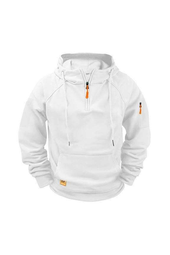 Sports Hoodies for Men Sweatshirt Plain Outdoor Long Sleeve Zip Mens Tops White 2XL