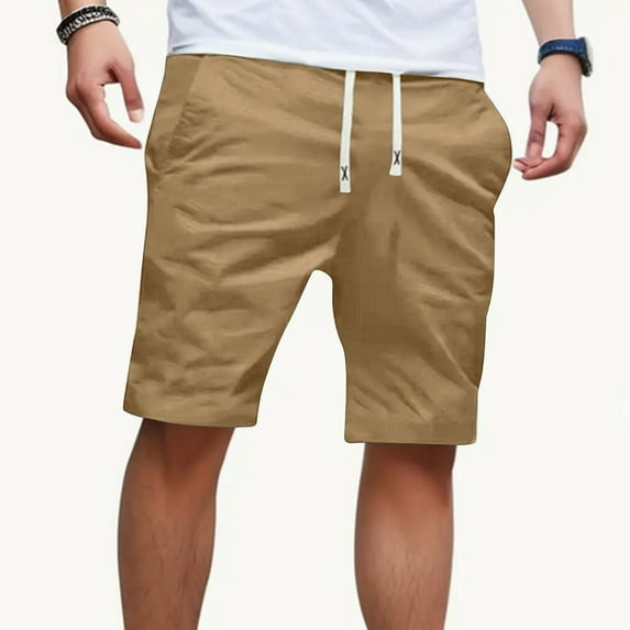 EchfiProm Sports Shorts for Men Khaki Multi-pocket Sports Running Fitness Solid Color Cargo Shorts 2XL