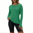 thumbnail image 1 of EchfiProm Sports Tops for Women Tennis Trendy T-Shirts Crew Neck Solid Thumbhole Pullover Long Sleeve Ladies Green, 1 of 5