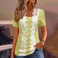thumbnail image 1 of EchfiProm Square Neck Tops for Women Fall T-Shirts Eyelet Yellow Solid Pullover Lace Ladies, 1 of 5