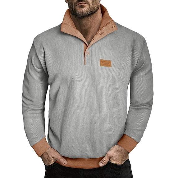 EchfiProm Sweatshirt Pullover for Men Henley Trendy Workout Gray Stand Collar Mens Tops Outdoor S