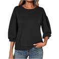 thumbnail image 1 of EchfiProm Sweatshirts for Women Basic Crew Neck Tops Black Fall 3/4 Sleeve Solid Pullover Loose Womens, 1 of 7