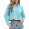 thumbnail image 1 of EchfiProm Sweatshirts for Women Loose Hooded Tops Casual Light Blue Crop Solid Ladies, 1 of 7