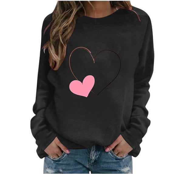 EchfiProm Sweatshirts for Women Pullover Christmas Graphic Long Sleeve Soft Crewneck Valentine Day Heart Womens Tops