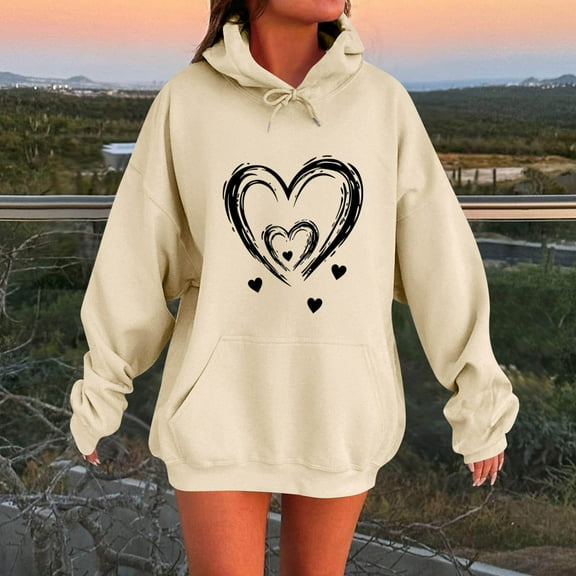 EchfiProm Sweatshirts for Womens Hooded Beige Hoodies Trendy Long Sleeve Oversized Pullover Graphic with Pockets Ladies Tunic Tops