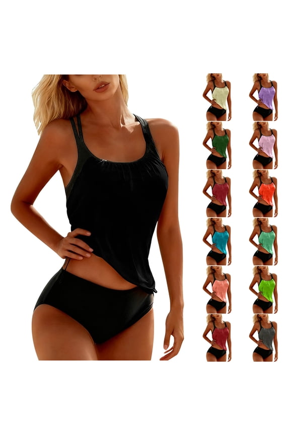 Swimsuit for Women High Cut Tankini Swimwear High Waisted Black Two Piece Party Ladies Bathing Suits