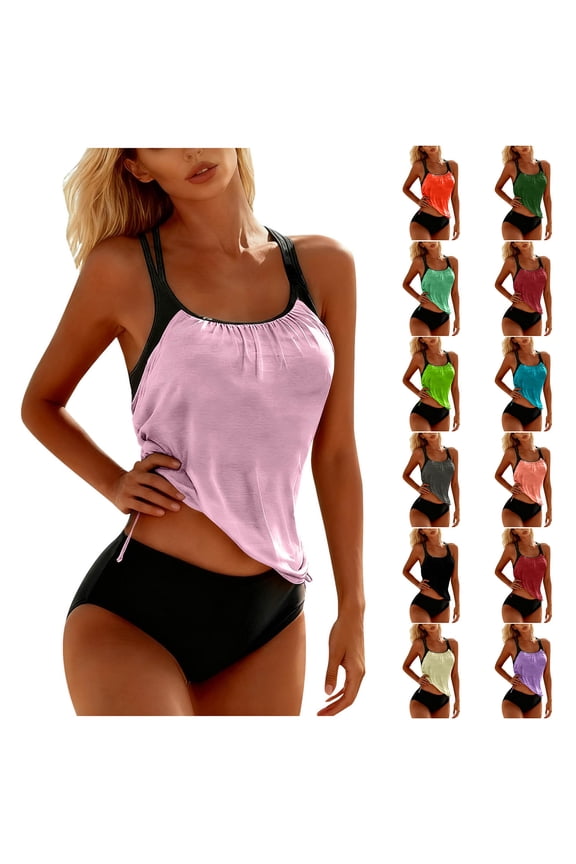 Swimsuit for Women Two Piece Swimwear Tankini High Waisted Pink Vacation High Cut Young Womens Bathing Suits