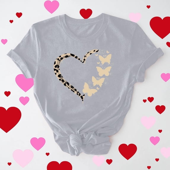 EchfiProm T shirts for Women Valentine Love Heart Graphic Tee Crew Neck Valentine Day Cute Lovers Shirts