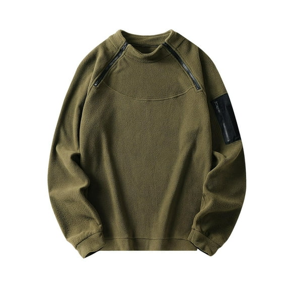 EchfiProm Tactical Sweatshirts for Men Long Sleeve Army Green Crew Neck Relaxed Fit No Hood Pullover Fleece Sweatshirts 2XL