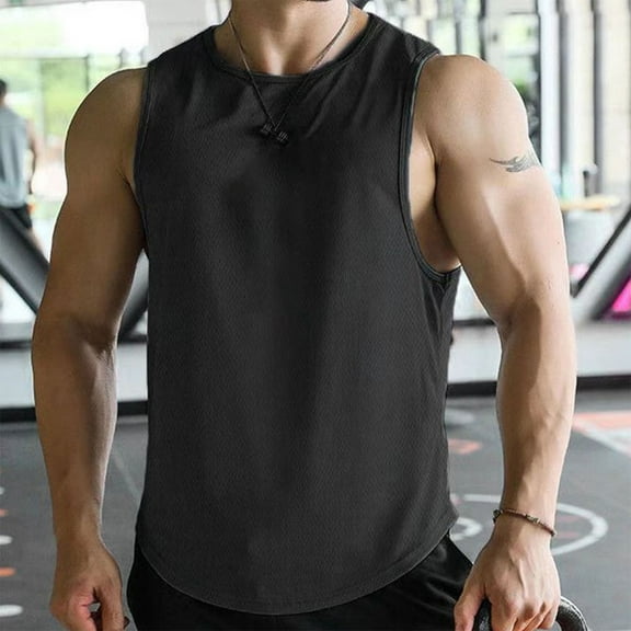 EchfiProm Tank Tops for Men Gym Muscle Shirts Workout Black Moisture Wicking Fitness Training Big and Tall Mens Shirts L