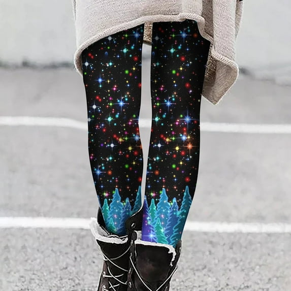 EchfiProm Soft Leggings for Women High-waisted 2023 Winter Tights Casual Pants Trendy Full Length Christmas Print Legging
