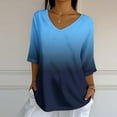 thumbnail image 1 of EchfiProm Tops Womens V Neck Blue Cute Office V Neck Relaxed Fit Gradient Short Sleeve Blouse, 1 of 5