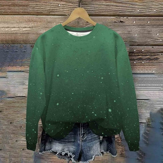 EchfiProm Tops for Women Long Sleeve Y2k Pullover Crew Neck Loose Mint Green Gradient Womens Sweatshirt