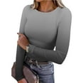 thumbnail image 1 of EchfiProm Tops for Women Slim Fall T-Shirts Gray Crew Neck Pullover Ribbed Long Sleeve Womens, 1 of 8