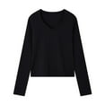 thumbnail image 1 of EchfiProm Tops for Women V-Neck Basic Black Y2k Plain Relaxed Fit Ladies T-Shirt, 1 of 4