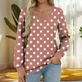 thumbnail image 1 of EchfiProm Tops for Womens Cute Brown Trendy V Neck Loose Polka Dot Long Sleeve Shirts, 1 of 5