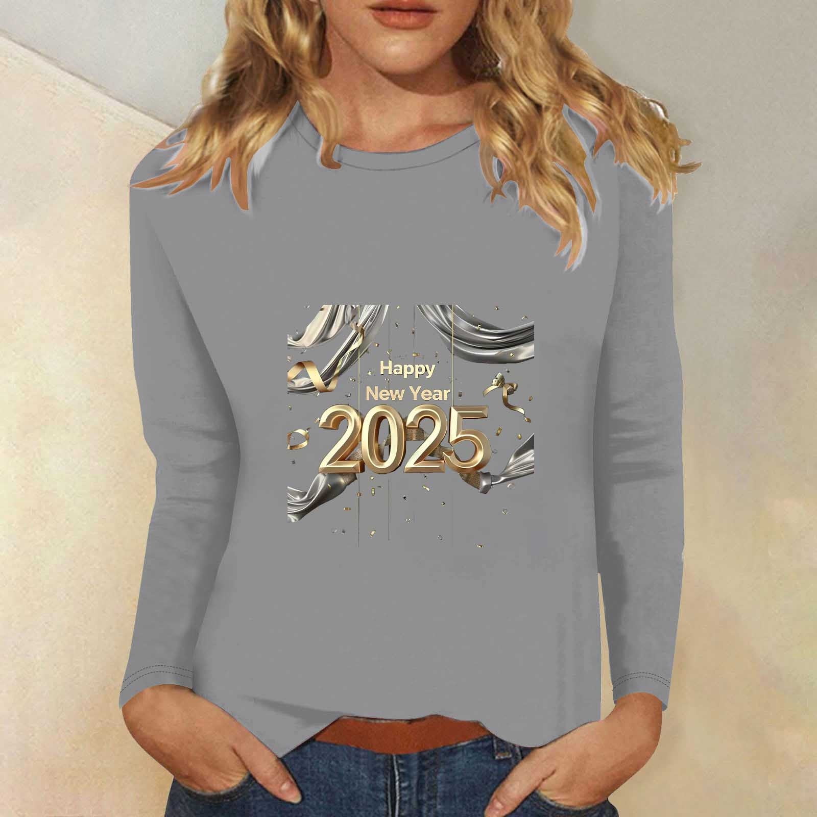 EchfiProm Trendy Shirts for Women Gray Long Sleeve Plus Size Crewneck