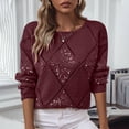 thumbnail image 1 of EchfiProm Trendy Sweaters for Women Red Tops Eyelet Sequin Pullover Knit Crew Neck Ladies Long Sleeve, 1 of 9