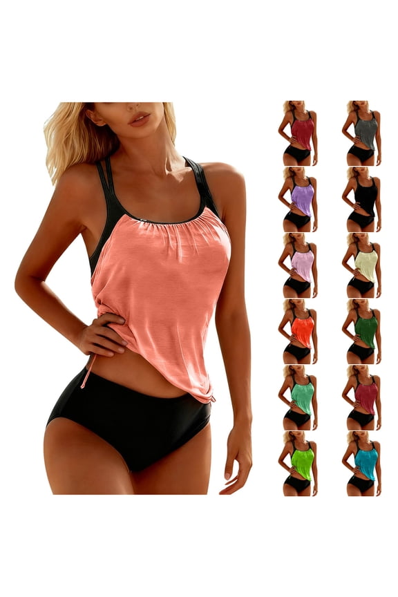 Two Piece Swimsuits for Women Swimwear High Cut Gold High Waisted Tankini Summer Adults Bathing Suits