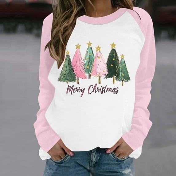 EchfiProm Ugly Merry Christmas Sweatshirts for Women Sweatshirt Pullover Hoodless Long Sleeve Snowflakes Crewneck Xmas Womens Clothes