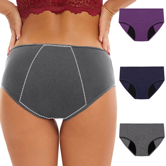 EchfiProm Underwear Women Pack Seamless Gray 3PC Plus Size Polyester Breathable Comfortable Period XXXXXL